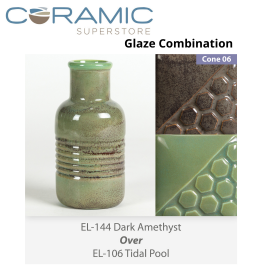 Dark Amethyst EL144 over Tidal Pool EL106 Glaze Combination Dark Amethyst EL144 over Tidal Pool EL106 Glaze Combination